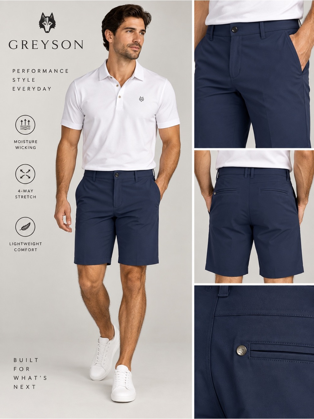 Greyson Men's Navy Performance Flat-Front Shorts Sz 30 NWT